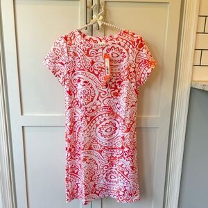 Jude Connally Coral and White Paisley Shift Dress